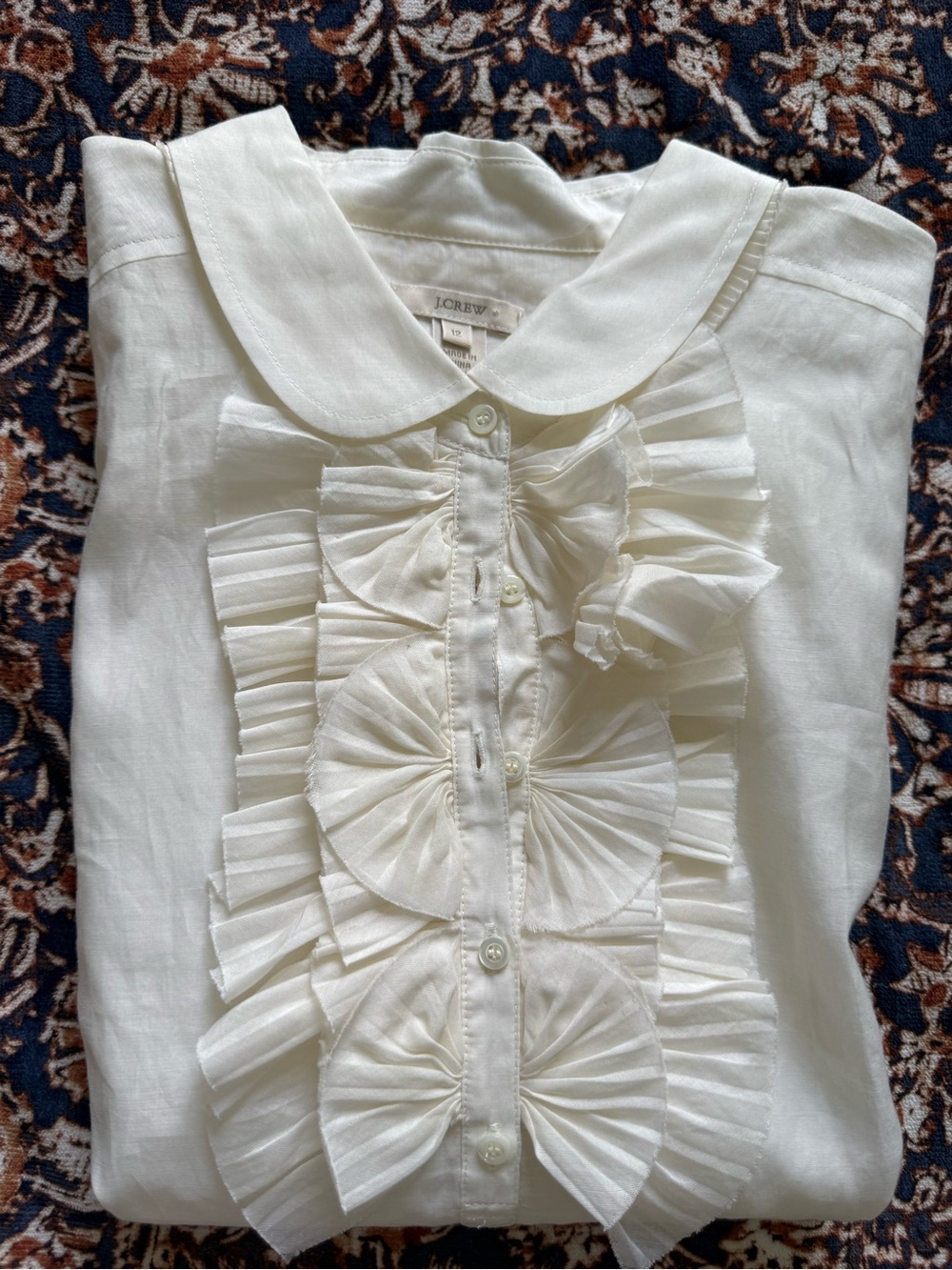 J.Crew Cream Button-Front Ruffle Blouse - Picture 5 of 6